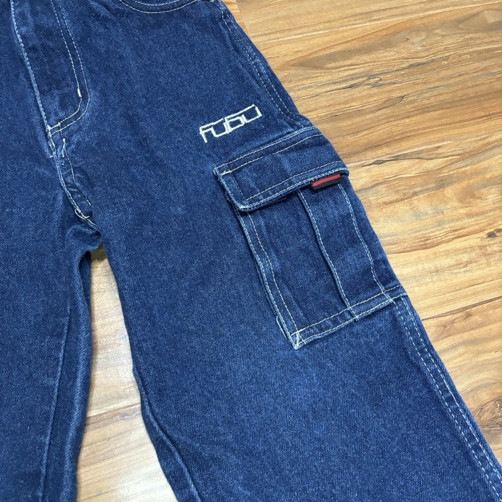 FUBU Denim Carpenter Pants Jeans Boy's 4 Blue Y2K Vintage Denim Wide Leg Baggy - Picture 5 of 9